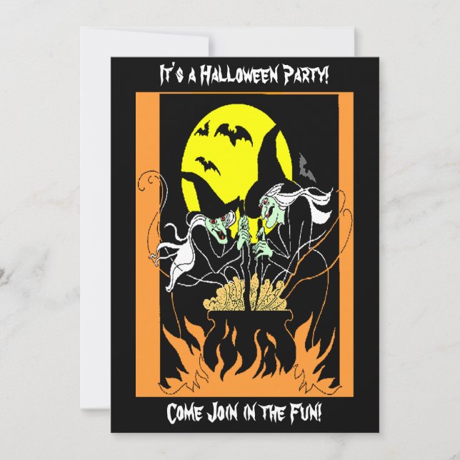 Invitation Vintage Halloween sorcières Cauldron (Devant)