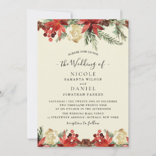 Invitation Vintage hiver Noël Bourgogne Mariage Circulaire