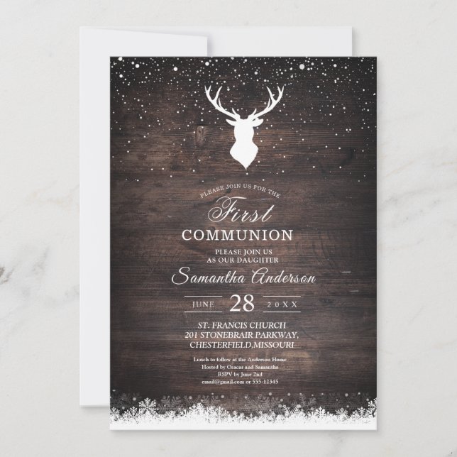 Invitation vintage hiver Simple Cerfs et Flaks de  (Devant)