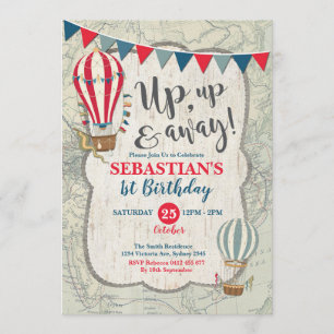 Invitation Vintage Hot Air Balloon Adventure 1er Anniversaire
