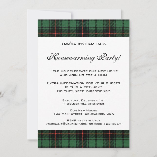 Invitation Vintage Houseréchauffer, Tartan Davidson Motif (Devant)