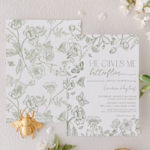 Invitation Vintage Il Me Donne Des Papillons Sage Douche Vert