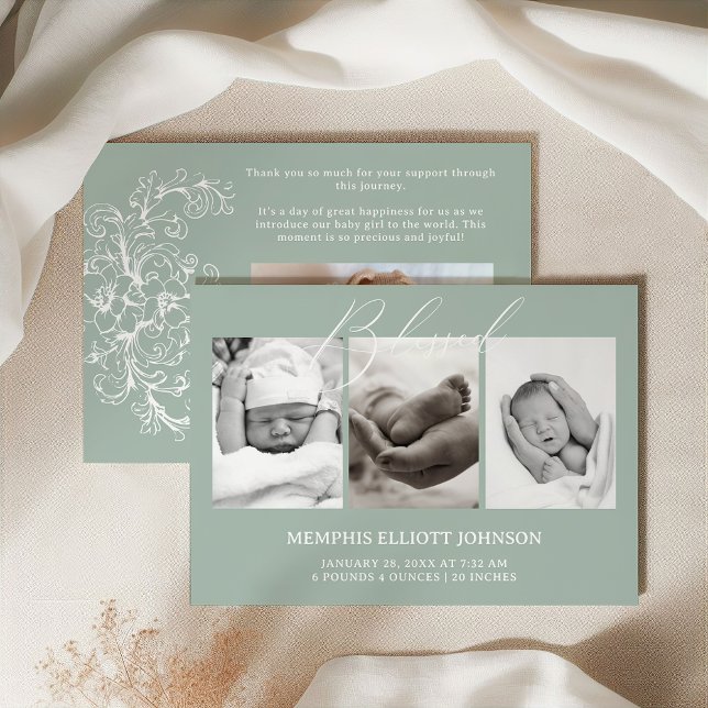 Invitation Vintage intemporel Floral Green Baby (Créateur téléchargé)