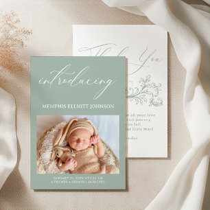 Invitation Vintage intemporel Floral Green Baby