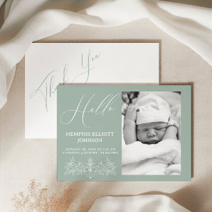 Invitation Vintage intemporel Floral Green Baby