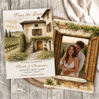 Invitation Vintage Italian Farmhouse Photo Save the Date