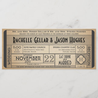 Invitation vintage IV de billet de mariage -- ère