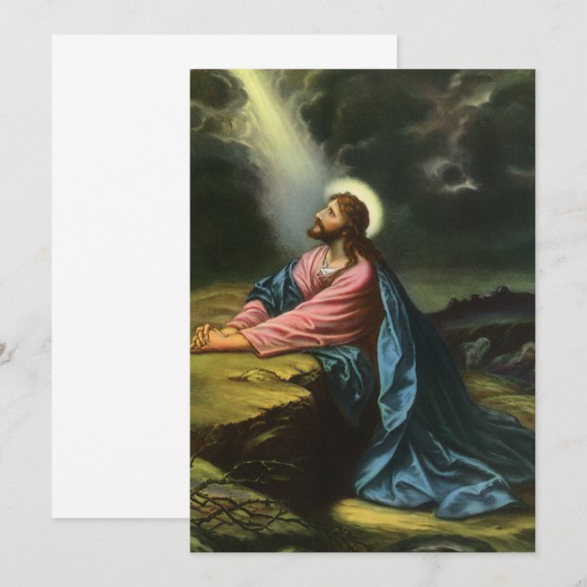 Invitation Vintage Jésus Christ prier, Jardin de Gethsémani (Devant / Derrière)