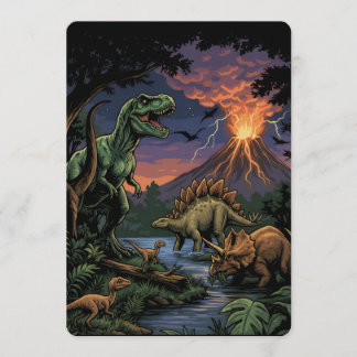 Invitation Vintage Jurassic Dinosaur Rex and Triceratops 