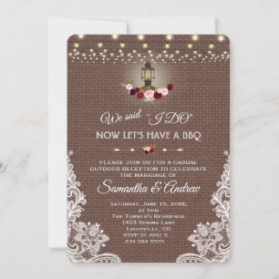 Invitation Vintage Lace Burlap String Lights Mariage I DO BBQ