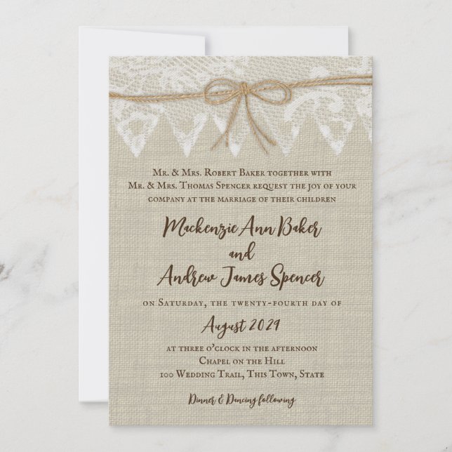 Invitation Vintage Lace Country Fair Mariage (Devant)