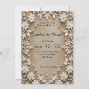 Invitation Vintage Lace ivoire broderie perle Mariage détail