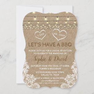 Invitation Vintage Lace String Lights Burlap I DO BBQ