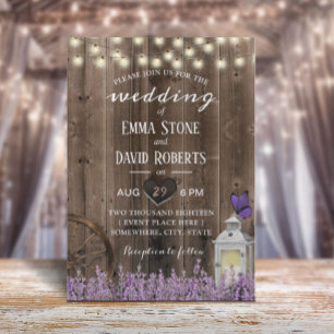 Invitation Vintage Lavande Florale Grange Mariage en bois