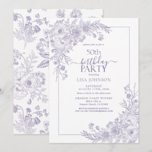 Invitation Vintage Lavender Floral Line Art 50e anniversaire