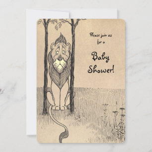 Invitation Vintage Le Magicien d'Oz, Baby Shower du Lion Peur