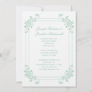 Invitation Vintage Léger Jade Blanc Floral Tourbillons Après-
