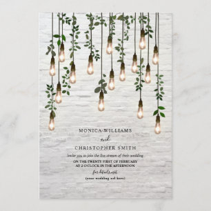 Invitation Vintage Lightbulbes White Brick Botanical Virtual