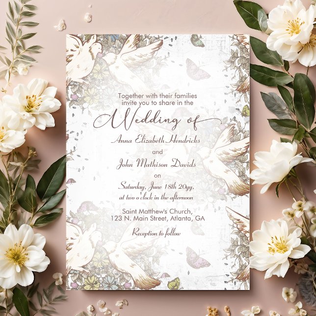 Invitation Vintage Love Doves Jardin Mariage (Créateur téléchargé)