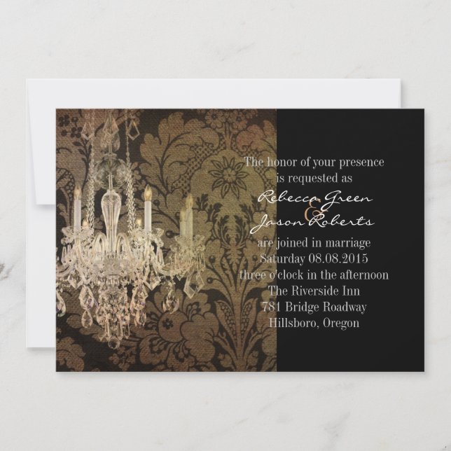 Invitation vintage lustre damassé mariage (Devant)