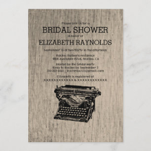 Invitation Vintage machine à écrire : clés de la douche nupti