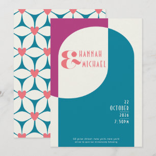 Invitation vintage Magenta Turquoise
