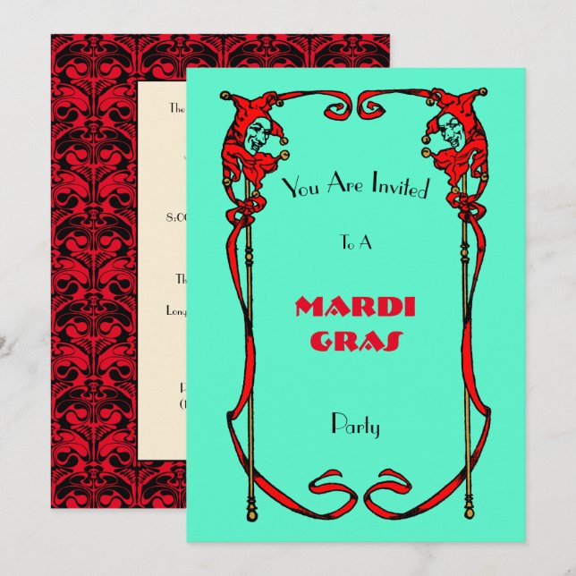 Invitation Vintage Mardi Gras Modèle d'invitation (Devant / Derrière)