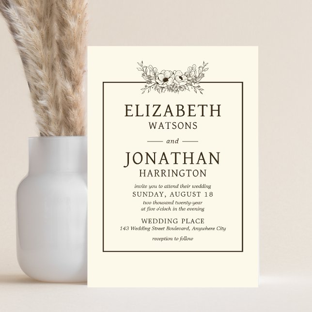 Invitation Vintage Mariage Floral (Vintage Floral Minimalist Wedding Invitation)