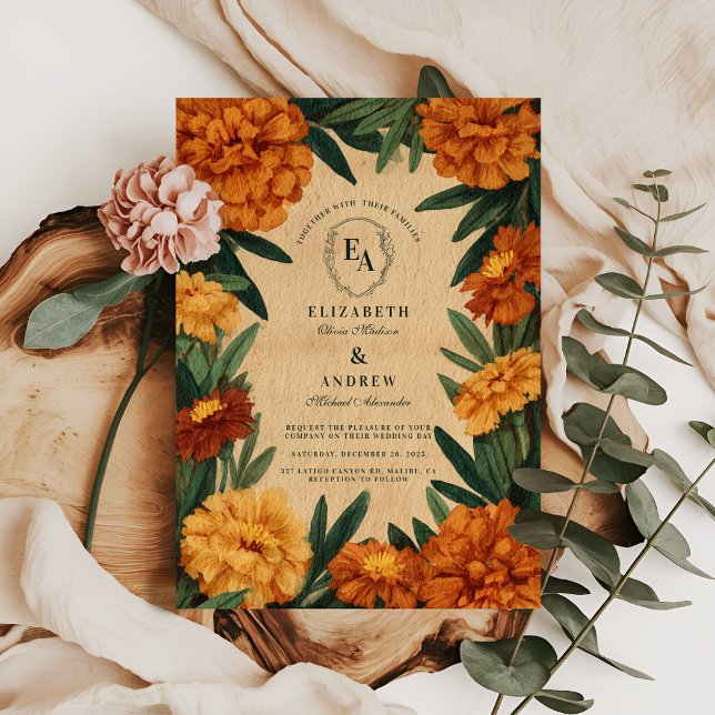 Invitation Vintage Marigold Botanique Campagne Mariage (Créateur téléchargé)