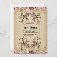 Vintage Maroon Gold Flora Parchment Anniversaire
