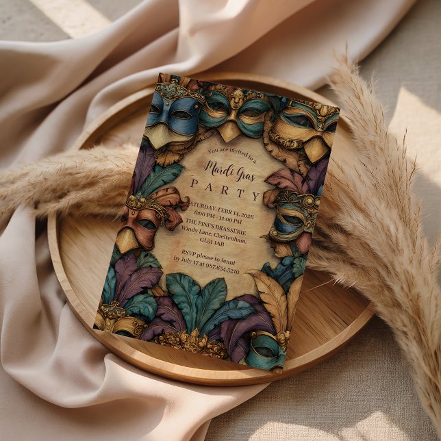 Invitation Vintage Masked Mardi Gras Masquerade (Créateur téléchargé)