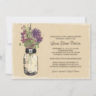 Invitation Vintage Mason Jar et Fête de l'mariée Fleur sauvag