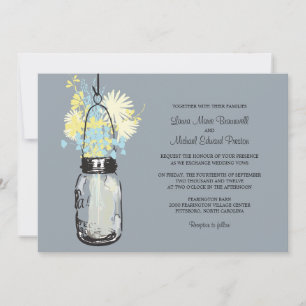 Invitation Vintage Mason Jar et Mariage Fleur sauvage