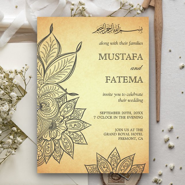 Invitation Vintage Mehendi Henna Mariage islamique (Créateur téléchargé)