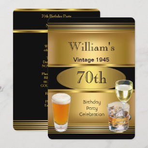Invitation Vintage Mens 70e Anniversaire Soirée Gold Bière 19