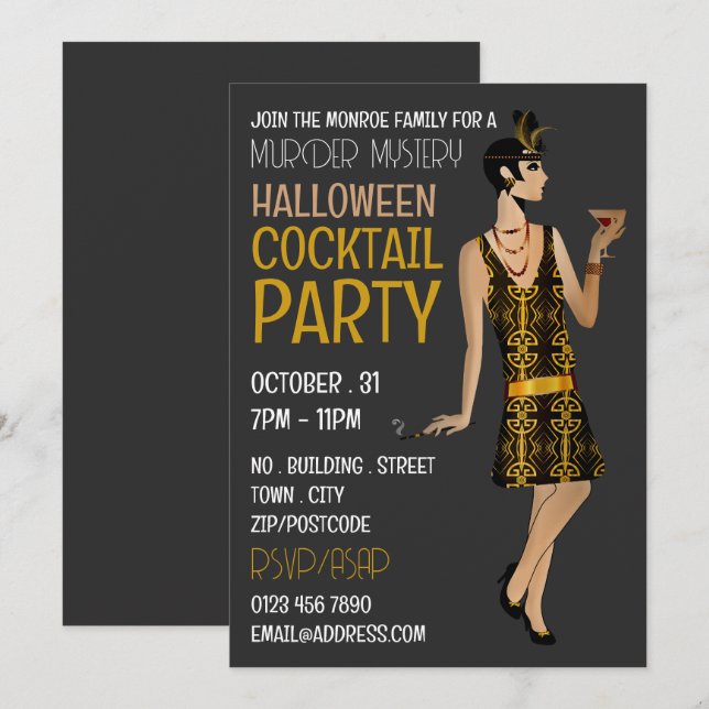Invitation Vintage Meurtre Mystère Halloween Cocktail Party (Devant / Derrière)