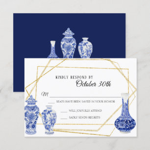 Invitation Vintage Moderne Marine Bleu Vase Or Ginger Jar RSV