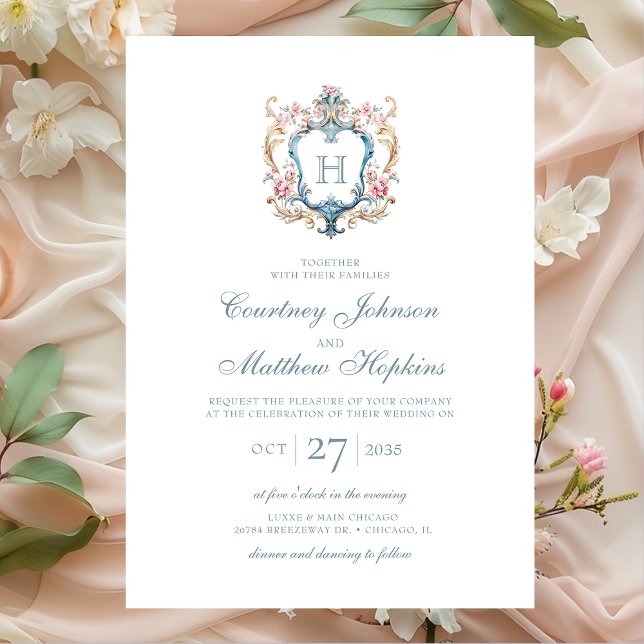 Invitation Vintage Monogramme Floral Crest Mariage (Créateur téléchargé)
