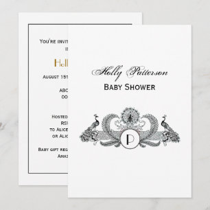 Invitation Vintage Monogramme Paons Ivoire BG