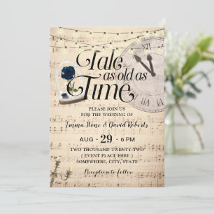 Invitation Vintage Musical Blue Rose Dome Fairytale Mariage