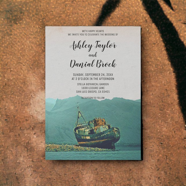 Invitation Vintage navire plage de destination (Créateur téléchargé)