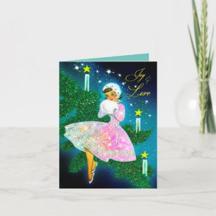Invitation Vintage Noël chandelle fille iridescente parties s