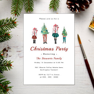 Invitation Vintage Noël Famille Aquarelle Fête de Vacances