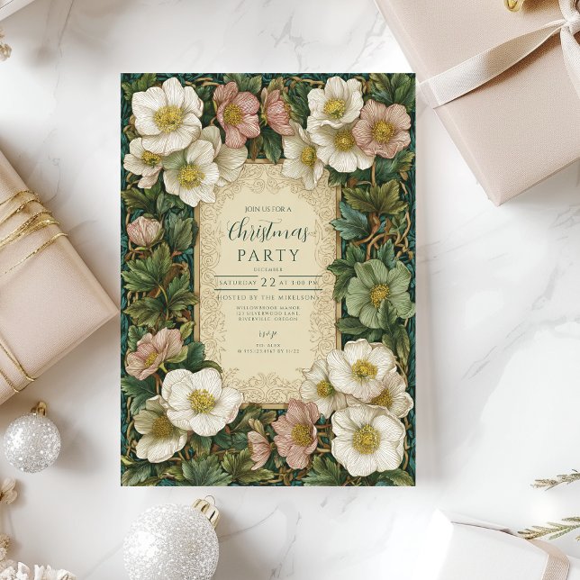 Invitation Vintage Noël Floral (Créateur téléchargé)