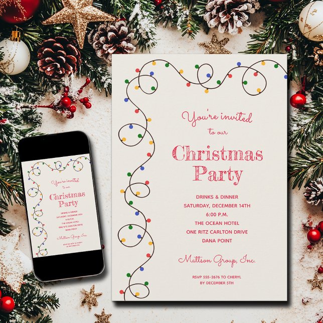 Invitation Vintage Noël Light Strand Holiday (Vintage Christmas light strand party invitations - INSTANT DOWNLOAD and/or PRINTED)