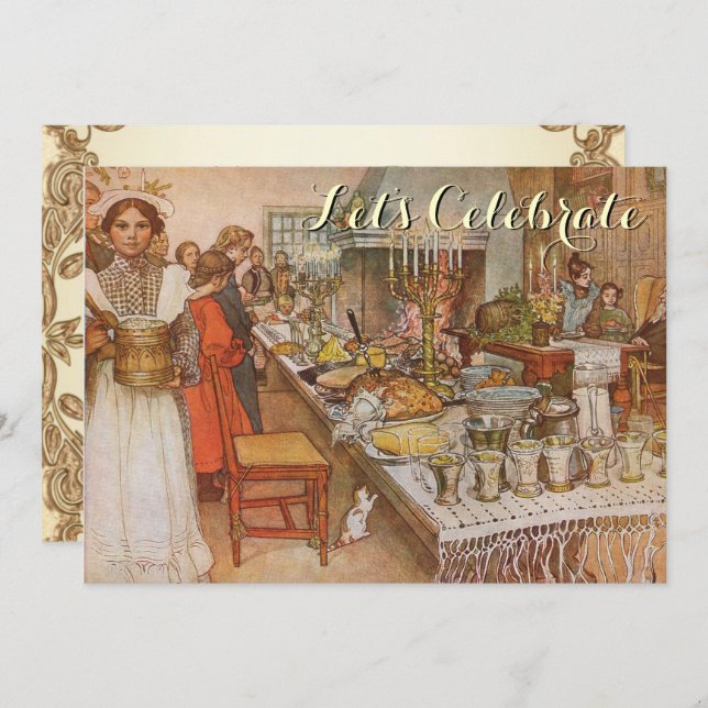 Invitation Vintage Noël Party Carl Larsson (Devant / Derrière)