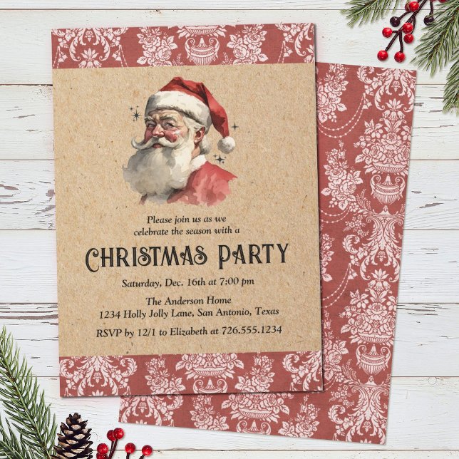Invitation Vintage Noël Père Noël Fête (Créateur téléchargé)