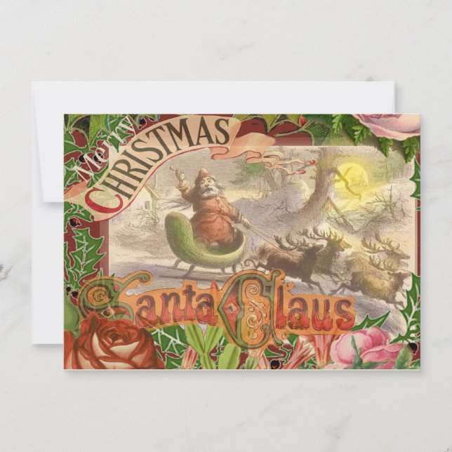 Invitation Vintage Noël Père Noël Sleigh (Devant)