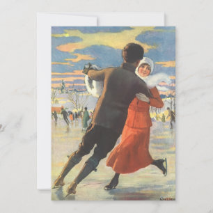 Invitation Vintage Noël, Romantique Patinage sur glace Invita