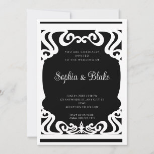 Invitation Vintage noir et blanc Elaboré Art Déco Mariage